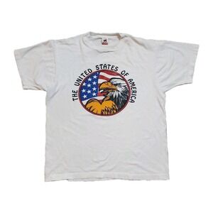 Vintage White USA Eagle Men's XL T-Shirt Single Stitch Patriotic FOTL American